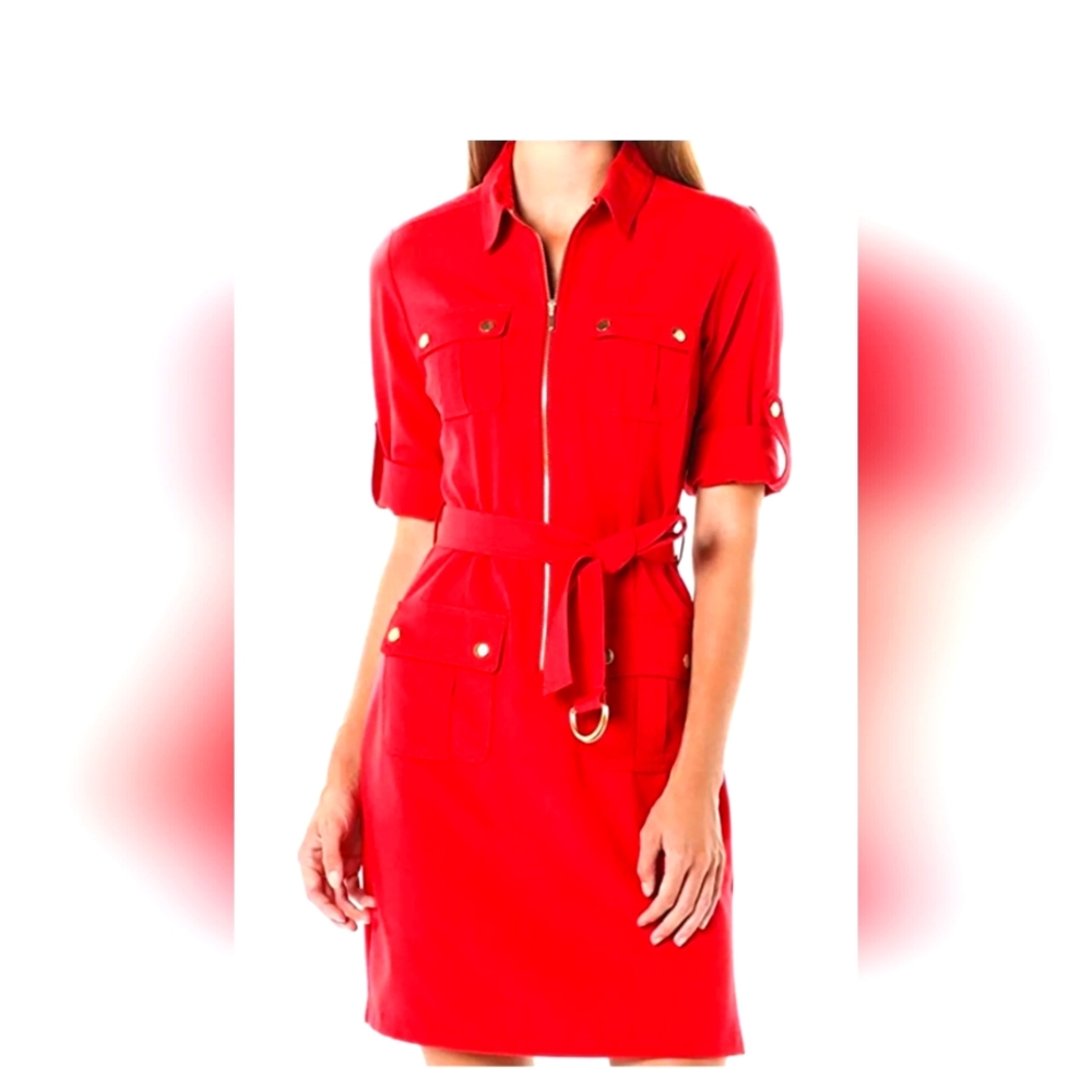 NWOT Michael Kors Red Belted Shirt Dress